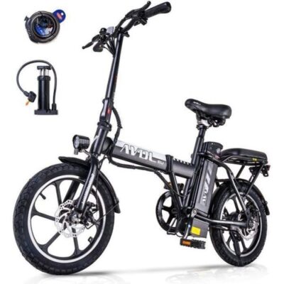 AVDLEU – Folding Electric Bike – 16-inch Wheels – 250W Motor – 25 km/h – 36V 11.4Ah Battery – 40–80 km Range (Assistance Mode) – Black
