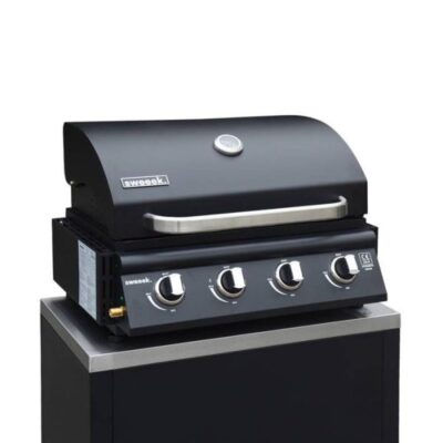Gas grill with 4 burners, freestanding, with grease collection tray